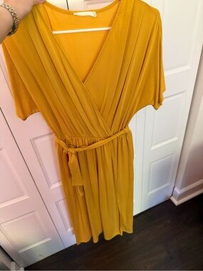 Lush Mustard Wrap Maxi Dress with Waist Tie